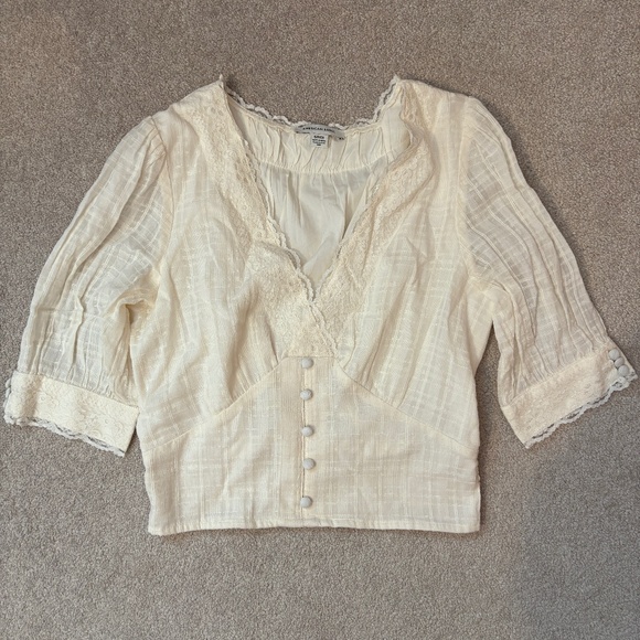 American Eagle Cream Lace Trimmed Corset Style Blouse - Picture 1 of 4